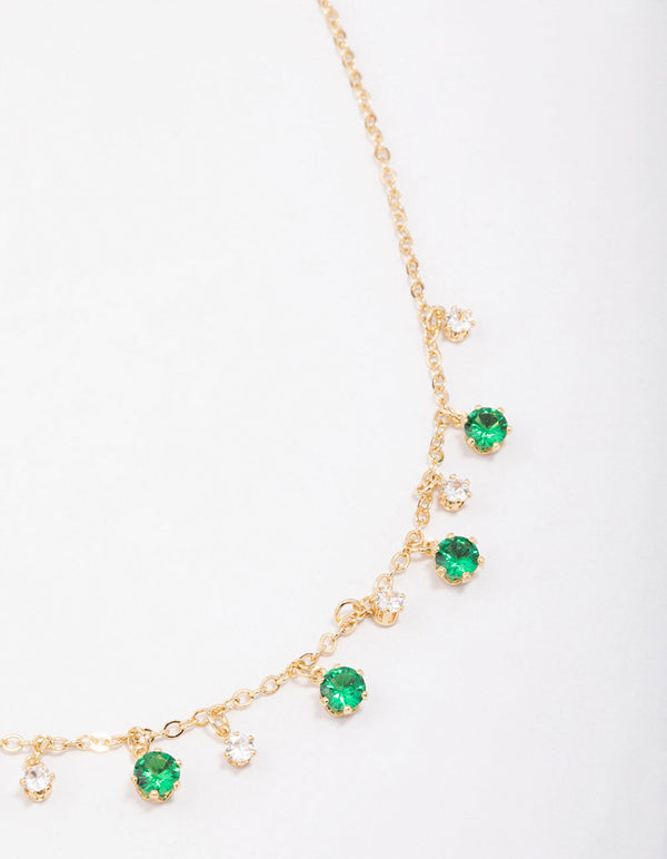 Gold Plated Alternating Cubic Zirconia Droplet Pendant Necklace