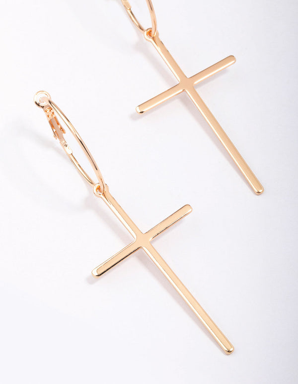 Gold Luxe Cross Hoop Earrings