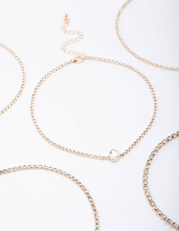 Gold Round & Pear Choker 5-Pack