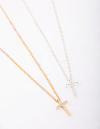 Mixed Metal Plain Cross Necklace Pack - link has visual effect only