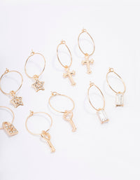 Gold Crystal Star Wire Hoop Earring 6-Pack - link has visual effect only