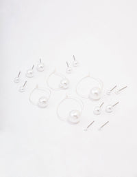 Silver Classic Pearl Hoop Earring 8-Pack - link has visual effect only