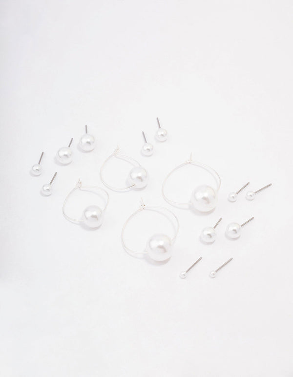 Silver Classic Pearl Hoop Earring 8-Pack