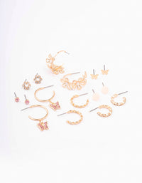 Gold Flower & Butterfly Earring 8-Pack - link has visual effect only