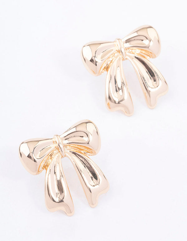 Gold Chubby Bow Stud Earrings