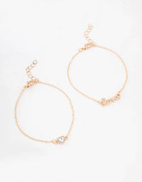 Gold Diamante Heart Love Bracelet Pack - link has visual effect only