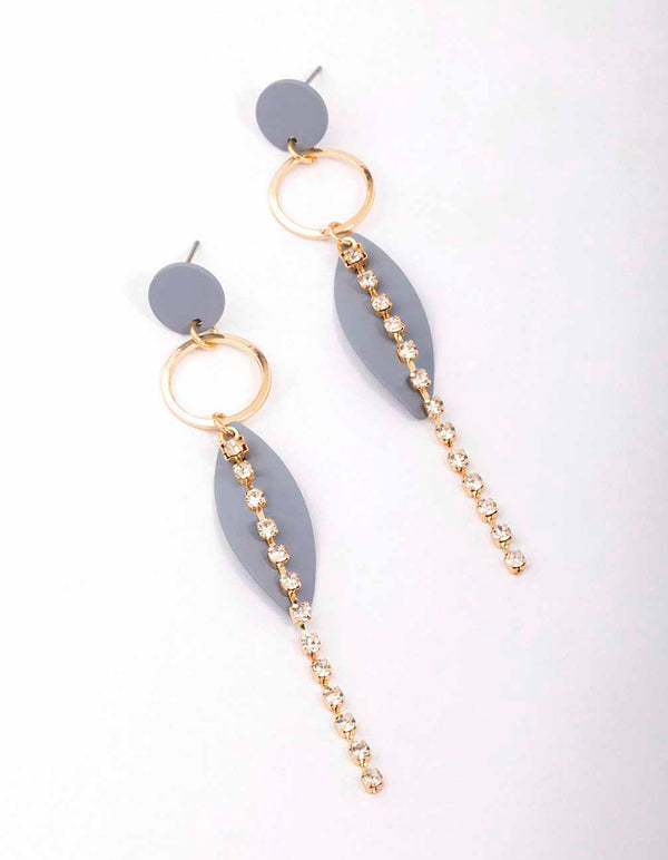 Grey Cupchain Ring Leaf Drop Earrings