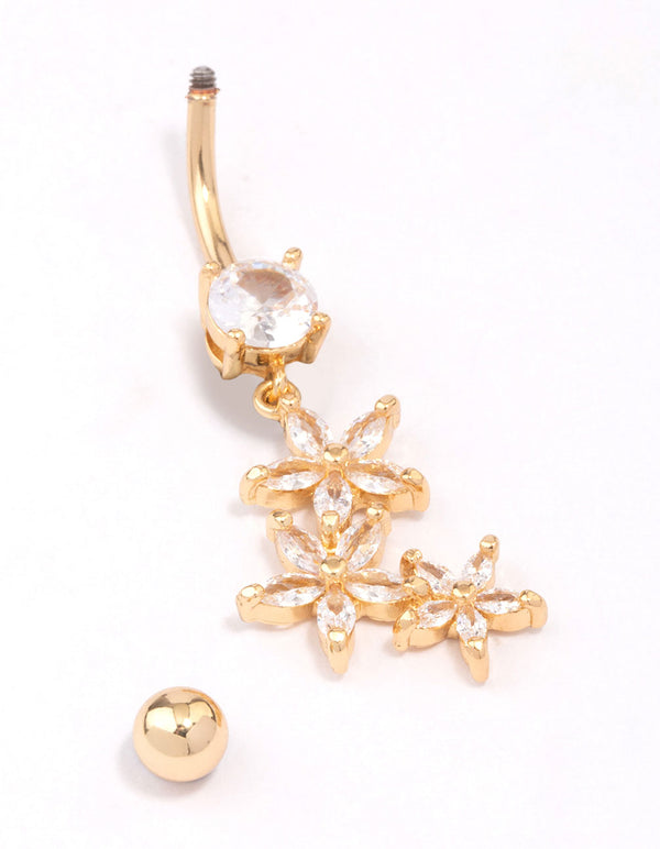 Gold Plated Surgical Steel Graduating Flower Drop Belly Ring