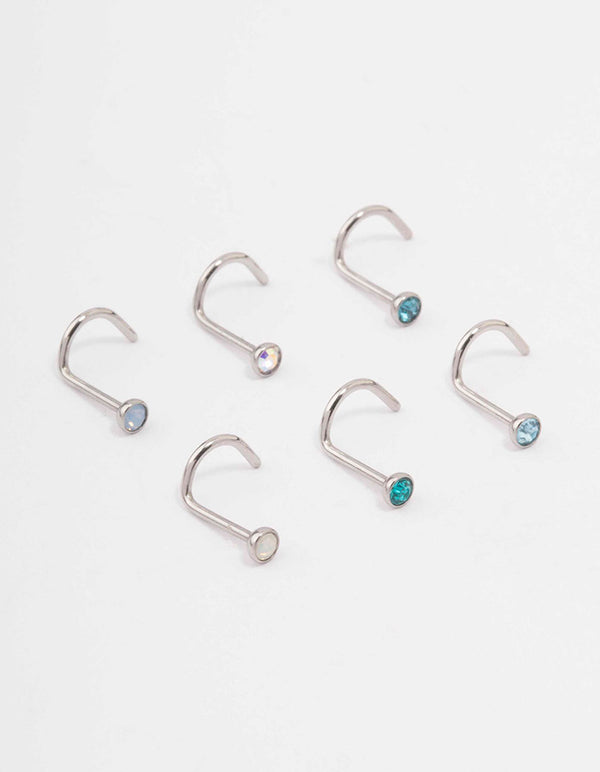 Surgical Steel Blue Mermaid Nose Piercing 6-Pack