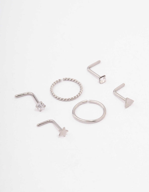 Surgical Steel Star Twisted Nose Piercing 6-Pack