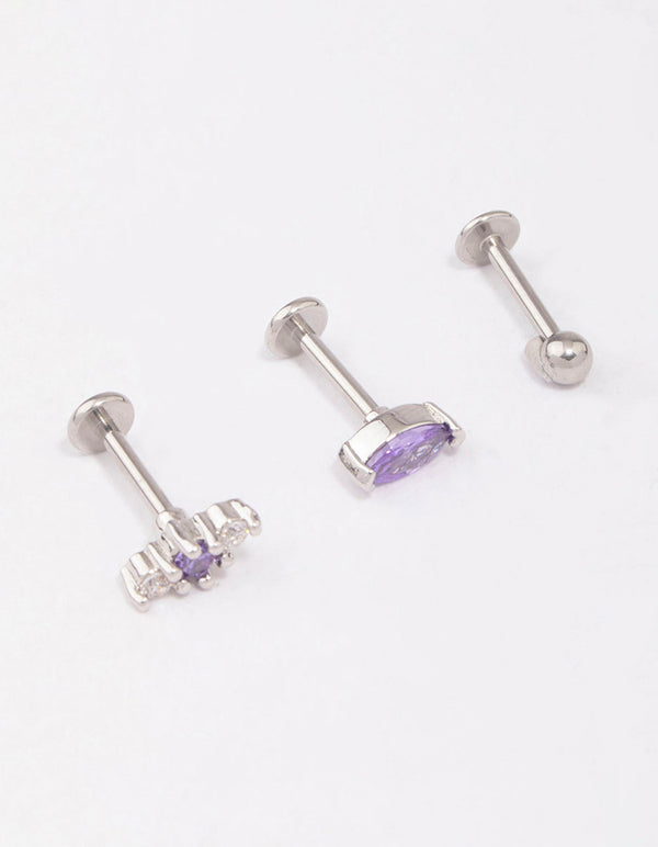 Surgical Steel Lilac Marquise Ball Flat Back 3-Pack