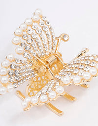 Gold Diamante Pearl Butterfly Hair Claw Clip - link has visual effect only