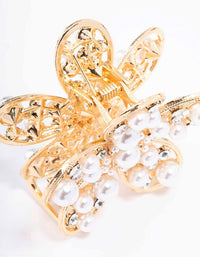 Gold Diamante Pearl Flower Hair Claw Clip - link has visual effect only