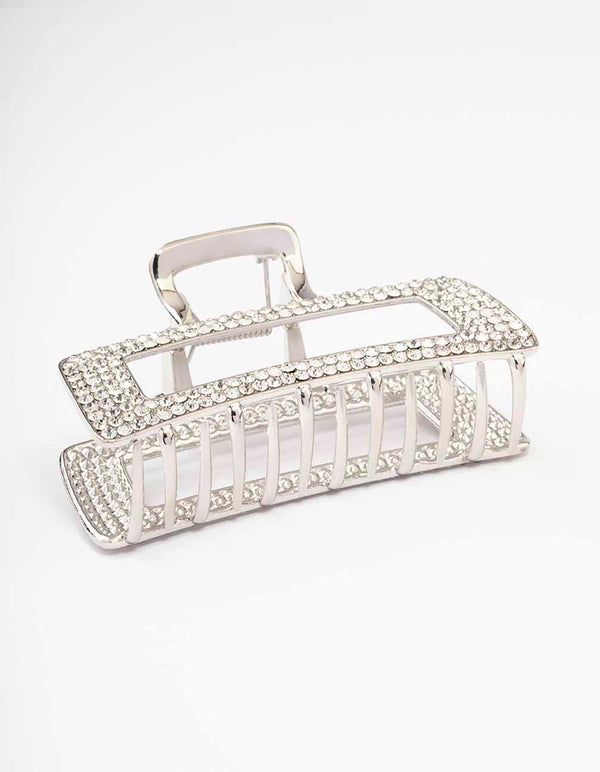 Silver Diamante Rectangle Hair Claw Clip