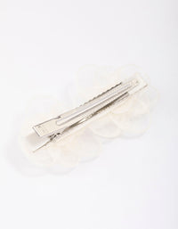 Silver & White Fabric Pearl Flower Hair Clip - link has visual effect only