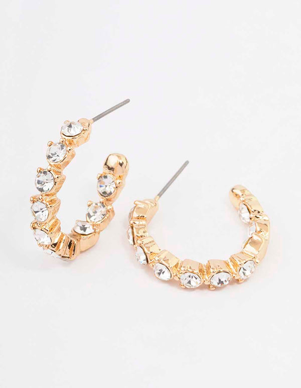 Gold Statement Diamante Hoop Earrings