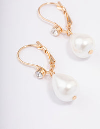 Gold Diamante & Pearl French Hook Drop Earrings - link has visual effect only