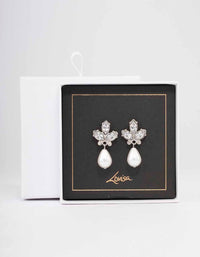 Rhodium Diamante Teardrop Pearl Drop Earrings - link has visual effect only