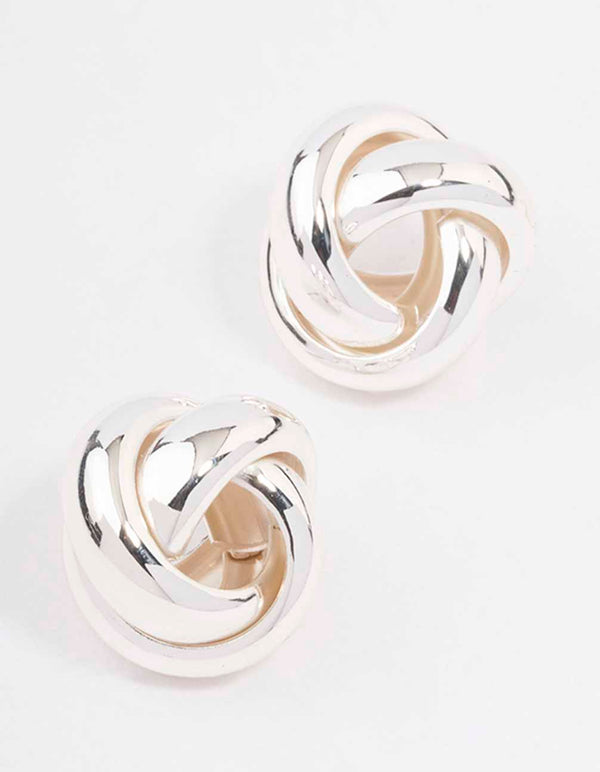 Silver Hollow Knotted Stud Earrings