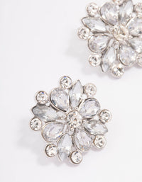 Silver Pear Round Diamante Flower Stud Earrings - link has visual effect only