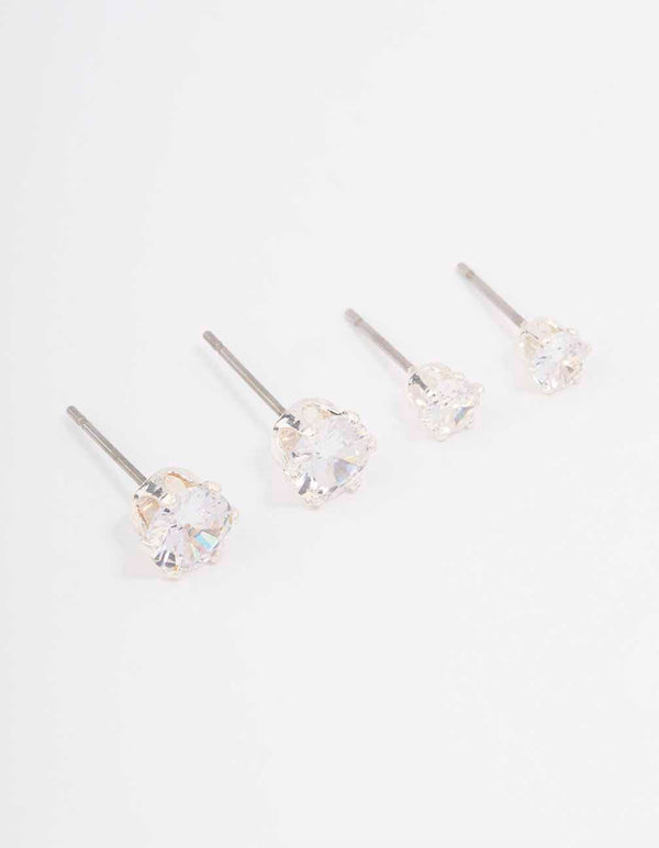 Silver Hexagon Diamante Stud Earring Pack