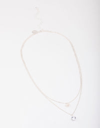 Silver Double Chain Pearl & Diamante Necklace - link has visual effect only