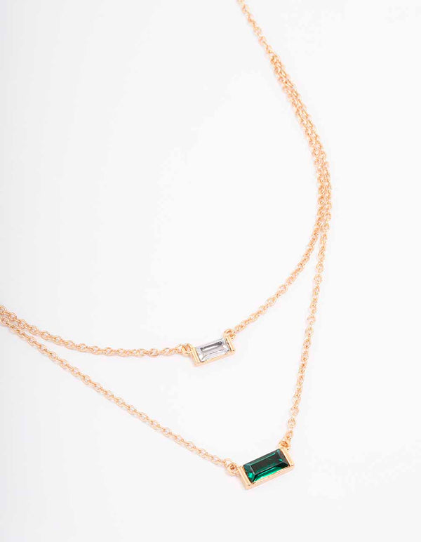 Gold Double Chain Baguette Necklace