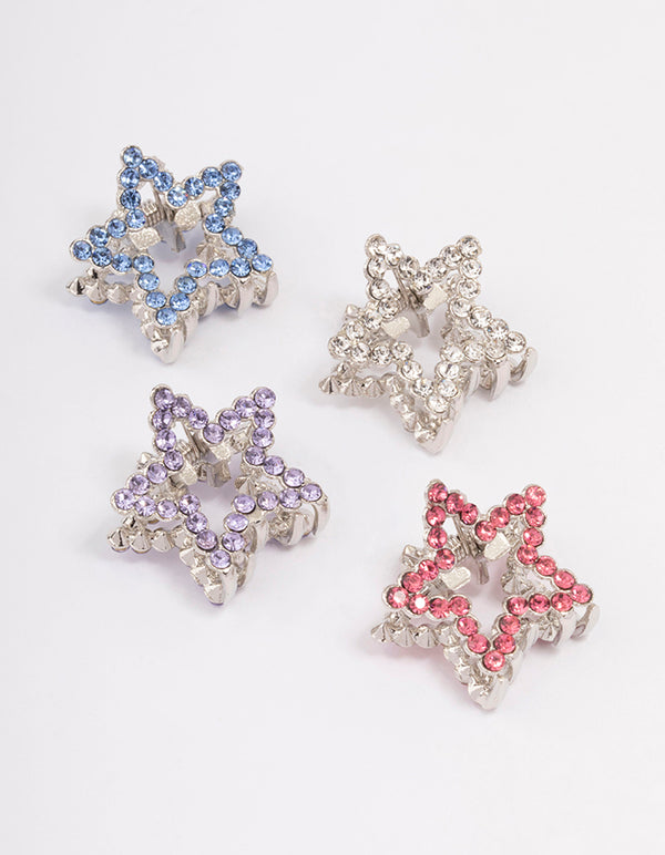 Rhodium Mini Diamante Star Hair Claw Clip 4-Pack