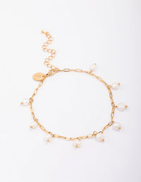 Waterproof Gold Plated Stainless Steel Station Freshwater Pearl Drop Anklet - link has visual effect only