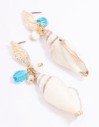 Blue Double Shell Beaded Drop Earrings - link has visual effect only