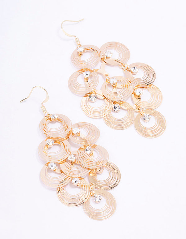 Gold Diamante Disc Drop Earrings