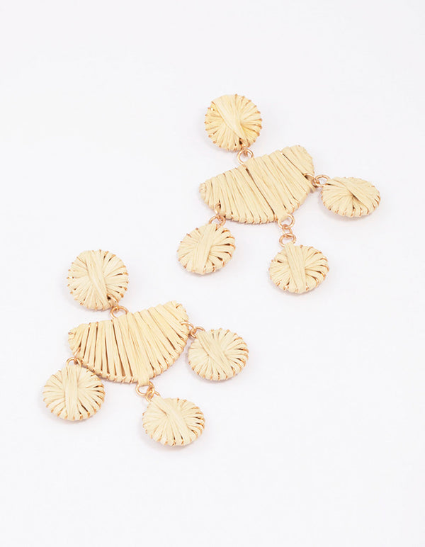 Gold Raffia Disc Drop Earrings