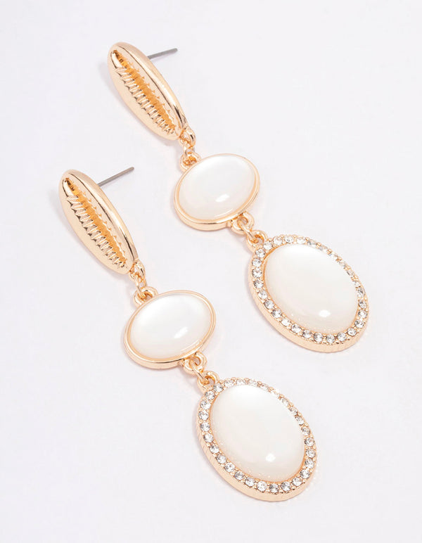 Gold Shell Stone Drop Earrings