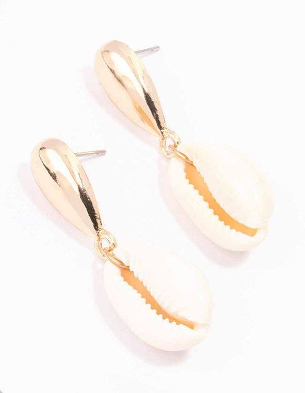 Gold Textured Multi Shell Drop Earrings