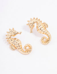 Gold Seahorse Statement Stud Earrings - link has visual effect only