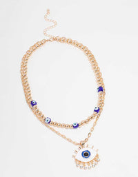 Gold Evil Eye Layered Necklace - link has visual effect only