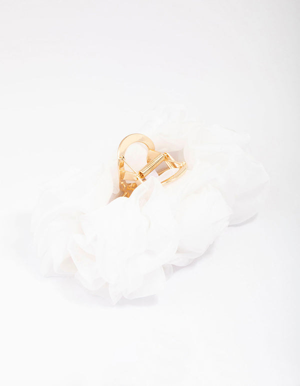 White Fabric Flower Hair Claw Clip