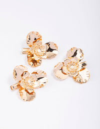 Gold Medium Pearl Flower Hair Clips 3-Pack - link has visual effect only