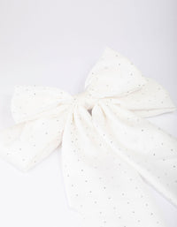 White Fabric Satin Drop Bow Hair Clip - link has visual effect only