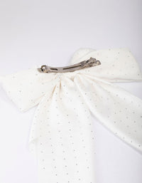 White Fabric Satin Drop Bow Hair Clip - link has visual effect only