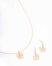 Gold Diamante Butterfly Necklace & Earring Set - link has visual effect only