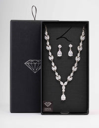 Rhodium Marquise Pear Necklace & Drop Earring Set - link has visual effect only