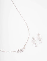 Rhodium Dainty Sparkle Flower Necklace & Earring Set - link has visual effect only