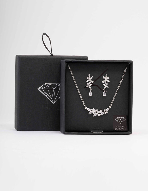 Shops Simple Floral Necklace Set in Rhodium