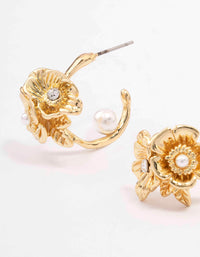 Gold Plated Flower Pearl Hoop Earrings - link has visual effect only