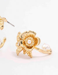 Gold Plated Flower Pearl Hoop Earrings - link has visual effect only