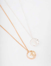 Mixed Metal Circular Sun Necklace - link has visual effect only