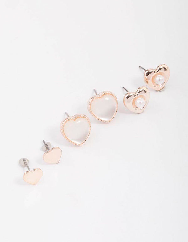 Gold Pearl Heart Stud Earring 3-Pack