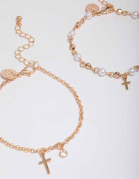 Gold Pearl Cross Bracelet Pack - link has visual effect only