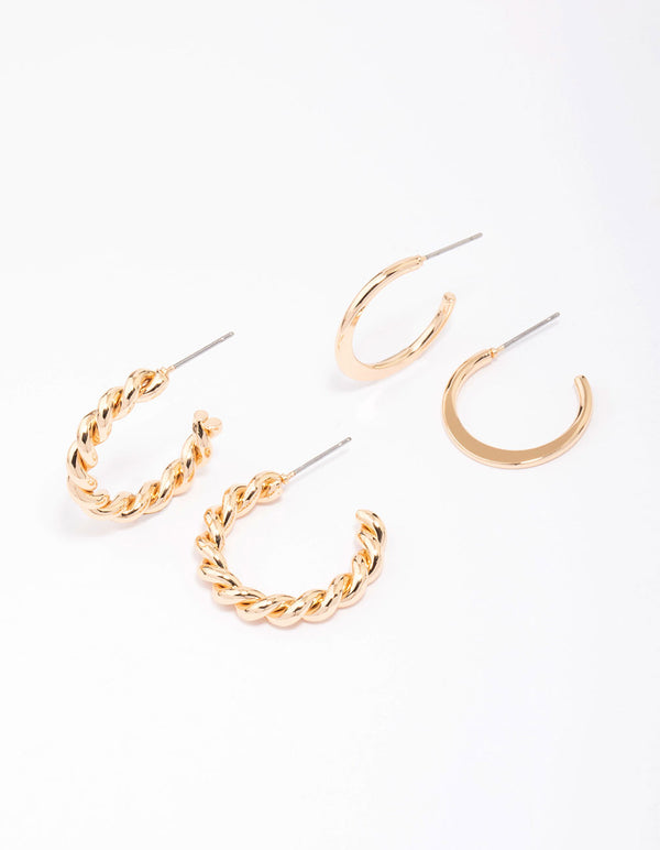 Gold Clean & Twisted Hoop Earring Pack